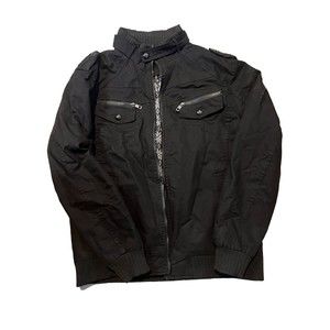 Mens Jacket Coat Size Tagged 4XL More Like A Large Black Heavy 100% Cotton